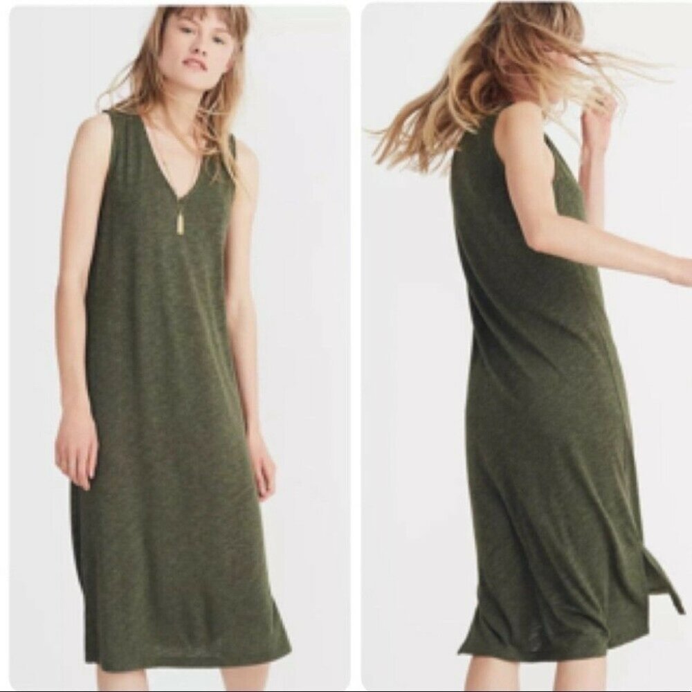 Madewell V Neck Jersey Tank Midi Dress Army Green